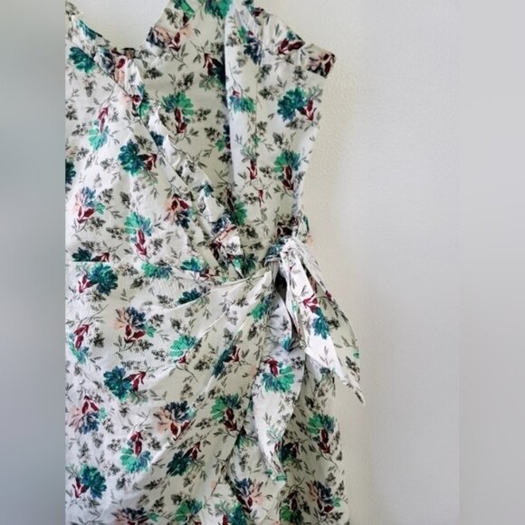 Rebecca Taylor Carnation Faux Wrap Linen Blend Dress Emerald Combo Floral - Picture 4 of 4
